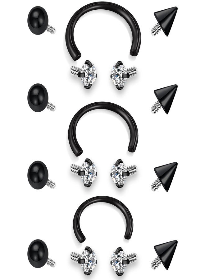 FECTAS Internal Threaded Horseshoe Nose Rings Septum Rings 16G Earrings 8/10/12mm Labret Lip Ear Rook Helix Conch Daith Nose Piercing Jewelry Black - Image 1
