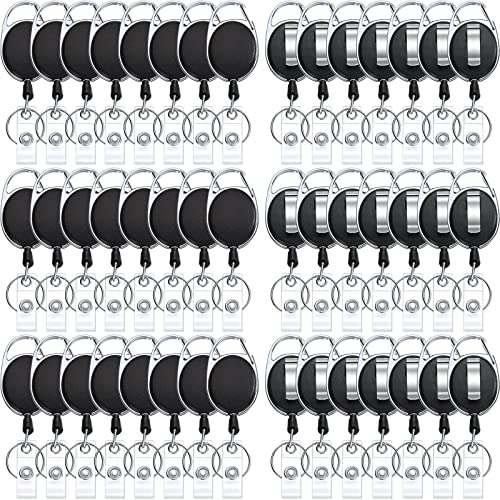 Honoson 50 Pcs Heavy Duty Retractable Badge Reels Batch ID Badge Holder Retractable Clip Bulk Key Holder with Ring for Office Worker Employee, Doctor Nurse Gifts (Black) - Image 1