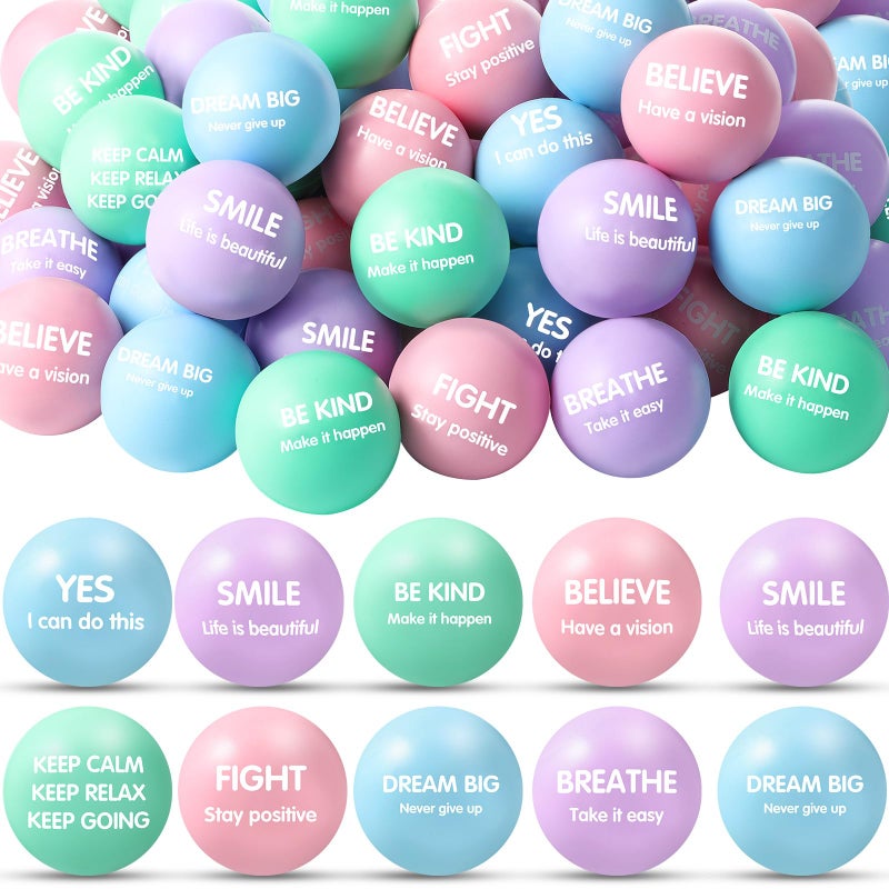 Liliful 48 Pcs Motivational Stress Balls Bulk Inspirational Squeeze Balls for Adults Anxiety Relief Fidget Toys Office Employee Gifts Classroom Rewards 22 Inch Pastel - Image 3