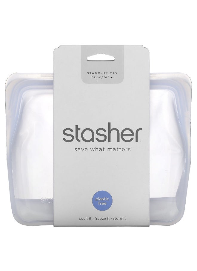 Stasher Stasher, Reusable Silicone Food Bag, Stand Up Mid, Clear, 56 fl oz (1,650 ml)  - Image 1