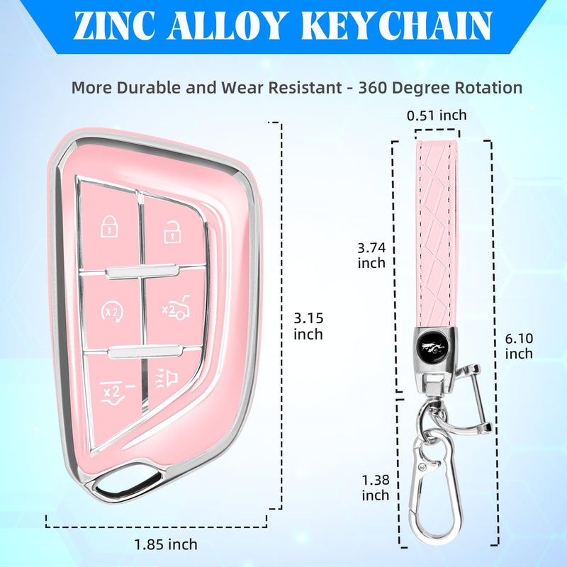 QBUC for Cadillac Key Fob Cover with Keychain Soft TPU Protection Case Compatible with 2020-2026 Cadillac Escalade Lyriq Optiq 6-Buttons(Chrome Trim Pink) - Image 5