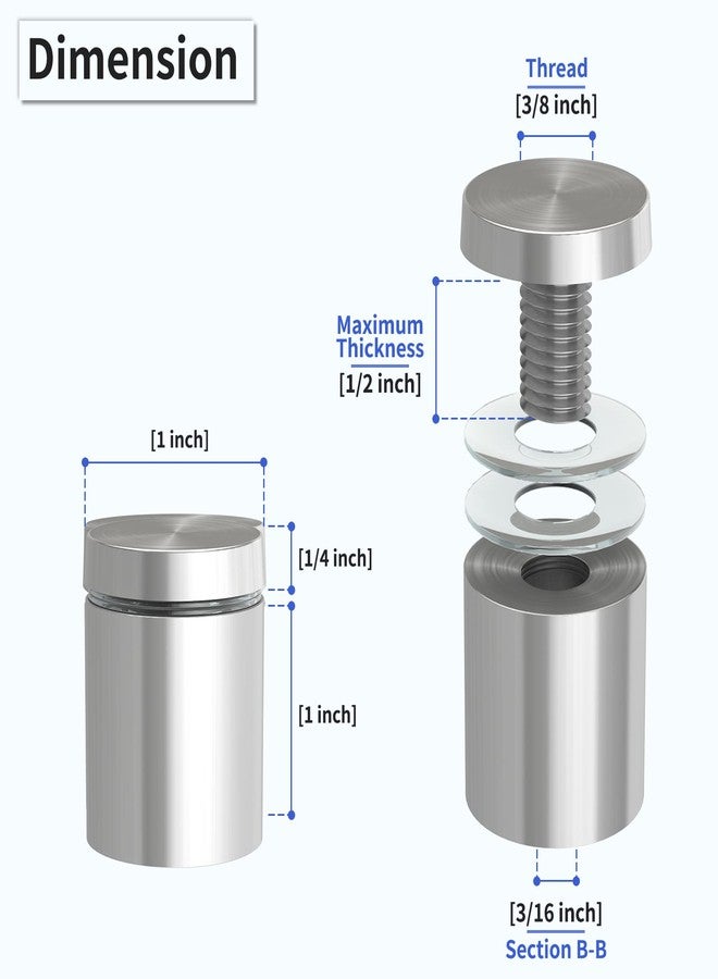 LuckIn 50-Pack Standoff Screws (1 in. Dia x 1 in. L), Stainless Steel Standoff Mounting Hardware for Acrylic Signs, Silver - Image 2