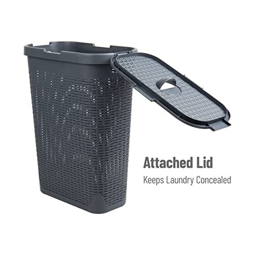 Mind Reader Slim Laundry Hamper with Lid, 40L Clothes Basket, Narrow Tapered Design with Ventilated Cutout Pattern, Plastic, Gray - Image 5
