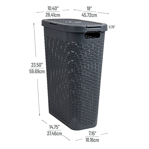 Mind Reader Slim Laundry Hamper with Lid, 40L Clothes Basket, Narrow Tapered Design with Ventilated Cutout Pattern, Plastic, Gray - Image 3