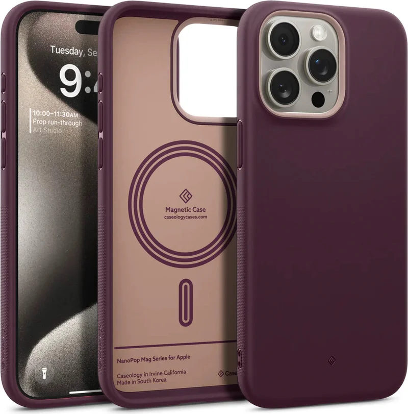 Spigen Caseology by Apple iPhone 15 Pro Max Case Nano Pop Mag (MagSafe Compatible) Burgundy Bean - ACS06621