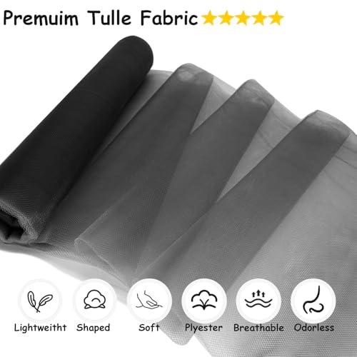 Ableme Deco Black Tulle Fabric Rolls, 54 Inch by 10 Yards (30 ft) Tulle Ribbon for Wedding Party Decoration Sheer Fabric Spool Bolt, Ceiling Decor, Tutu Skirt, Christmas Gift Wrapping, Soft & Drape (Black) - Image 2