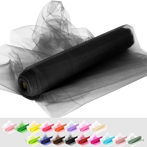 Ableme Deco Black Tulle Fabric Rolls, 54 Inch by 10 Yards (30 ft) Tulle Ribbon for Wedding Party Decoration Sheer Fabric Spool Bolt, Ceiling Decor, Tutu Skirt, Christmas Gift Wrapping, Soft & Drape (Black) - Image 1