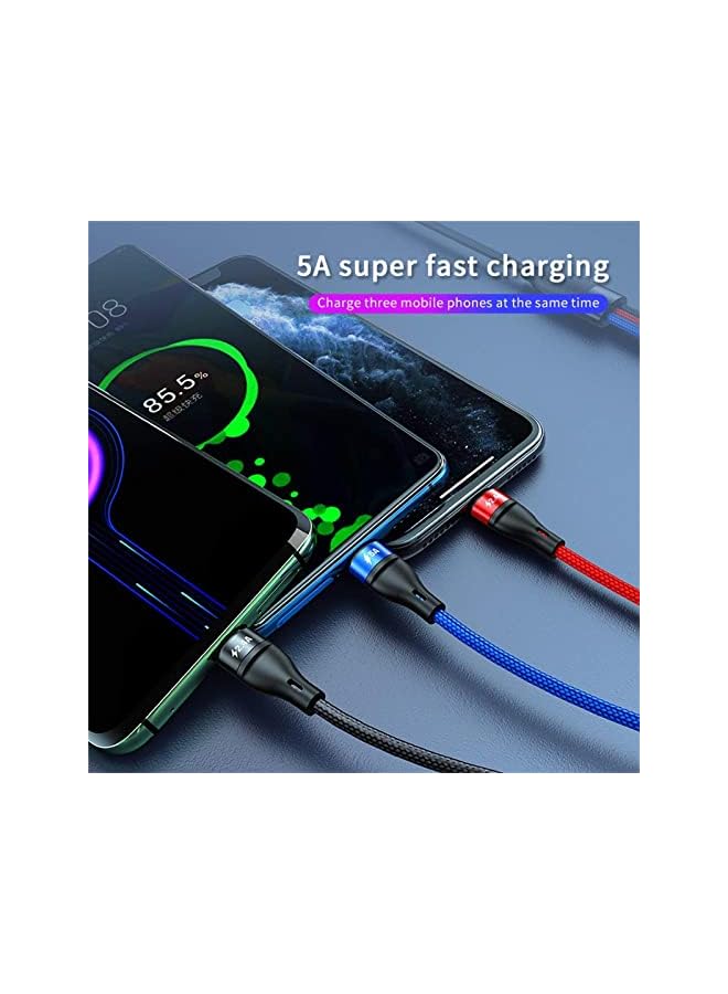 KASTWAVE Charger Cable, 3 in 1 Charger Cable 6FT/2M Nylon Braided 5A Fast Charge Cable with iP Micro USB Type-C Compatible with Cell Phones Tablets USB C Cable, Black - Image 3