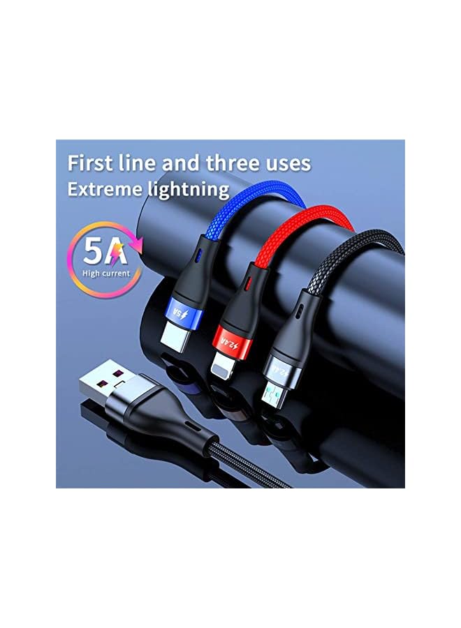 KASTWAVE Charger Cable, 3 in 1 Charger Cable 6FT/2M Nylon Braided 5A Fast Charge Cable with iP Micro USB Type-C Compatible with Cell Phones Tablets USB C Cable, Black - Image 4