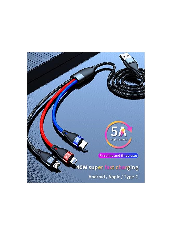 KASTWAVE Charger Cable, 3 in 1 Charger Cable 6FT/2M Nylon Braided 5A Fast Charge Cable with iP Micro USB Type-C Compatible with Cell Phones Tablets USB C Cable, Black - Image 2