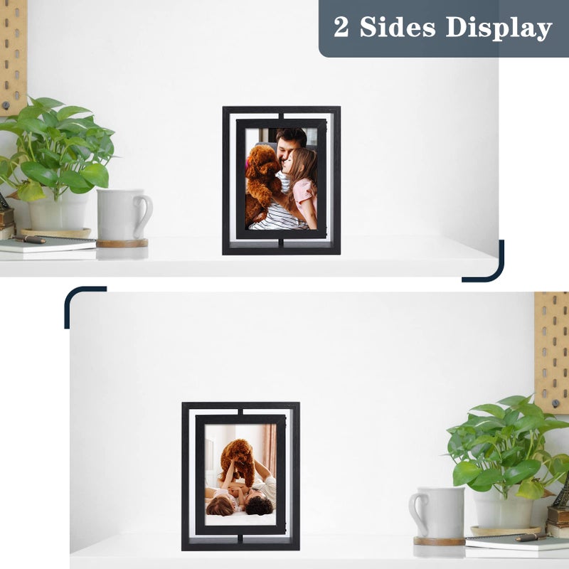 EXYGLO 2 Pack 5x7 Rustic Rotating Floating Picture Frames  Photo Frames for Vertical or Horizontal Tabletop Display  Black - Image 3
