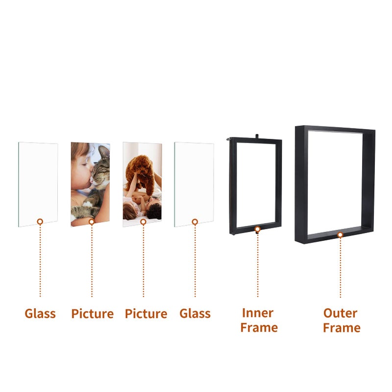 EXYGLO 2 Pack 5x7 Rustic Rotating Floating Picture Frames  Photo Frames for Vertical or Horizontal Tabletop Display  Black - Image 5