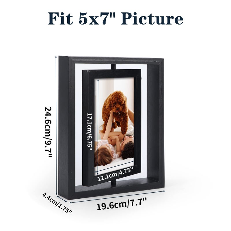 EXYGLO 2 Pack 5x7 Rustic Rotating Floating Picture Frames  Photo Frames for Vertical or Horizontal Tabletop Display  Black - Image 2