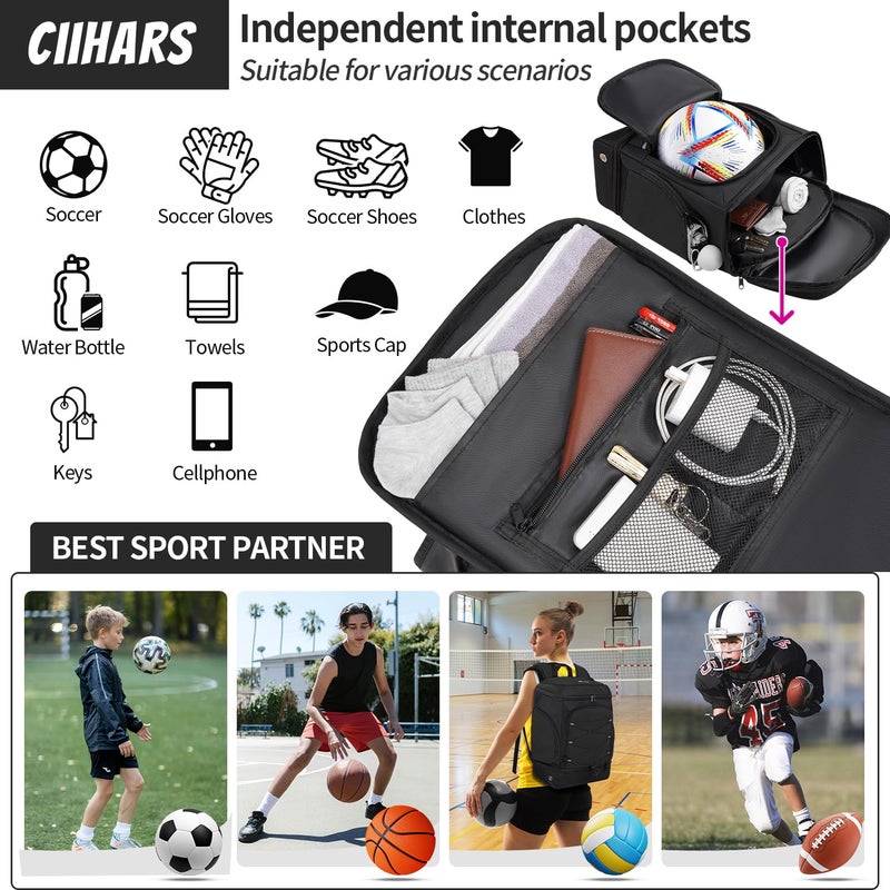 Ciihars Soccer Bag - Soccer Backpack with Ball Holder,Sport Equipment Bags gifts for soccer stuff Water resistant Includes Separate Cleat Fit Basketball Volleyball Football - Image 5