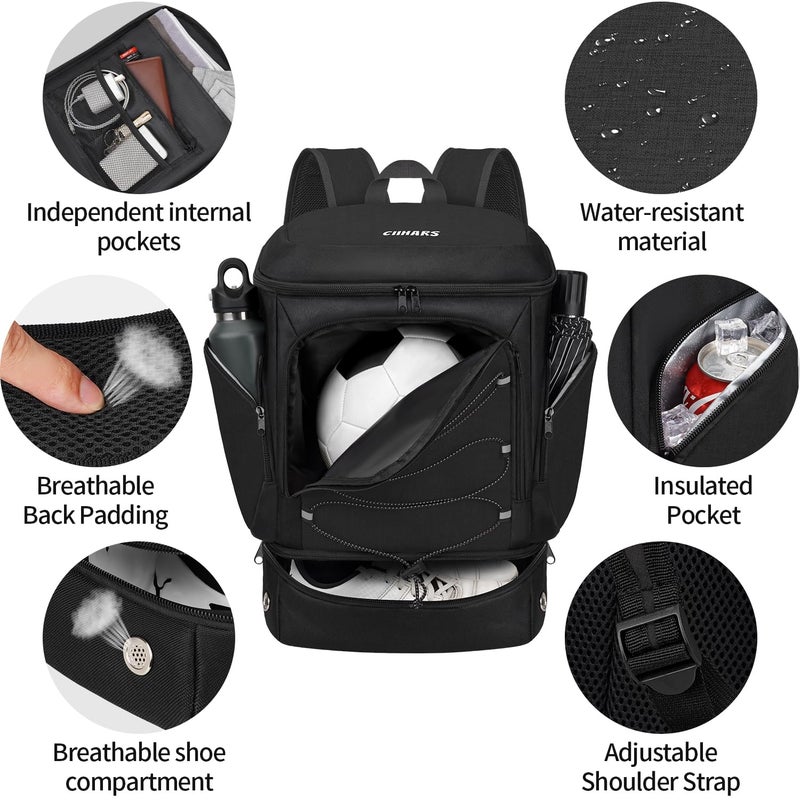 Ciihars Soccer Bag - Soccer Backpack with Ball Holder,Sport Equipment Bags gifts for soccer stuff Water resistant Includes Separate Cleat Fit Basketball Volleyball Football - Image 3