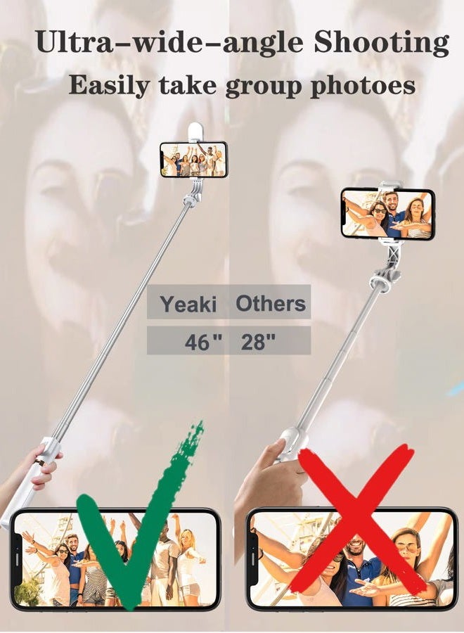 Yeaki Selfie Stick Tripod with Wireless Remote, 46'' Cellphone Selfie Stick Tripod with LED Fill Light, for iPhone 16/15/14/14 pro/13/13 Pro/12/11/11 Pro/XS Max/XS/XR/X/8/7 and Android Smartphone(Upgrade) - Image 5