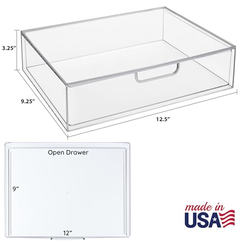 STORi STAX Plastic Stackable Organizer Drawer in Clear | 12.5-inches Wide | Organize Office Desk Accessories and Sort Letter-Size Paper | Made in USA - Image 5