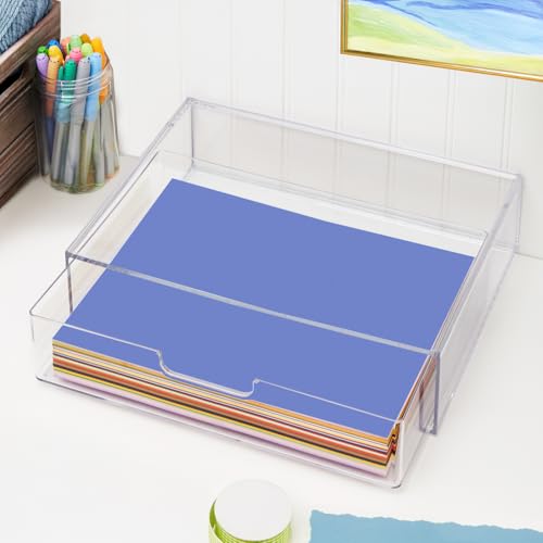 STORi STAX Plastic Stackable Organizer Drawer in Clear | 12.5-inches Wide | Organize Office Desk Accessories and Sort Letter-Size Paper | Made in USA - Image 3