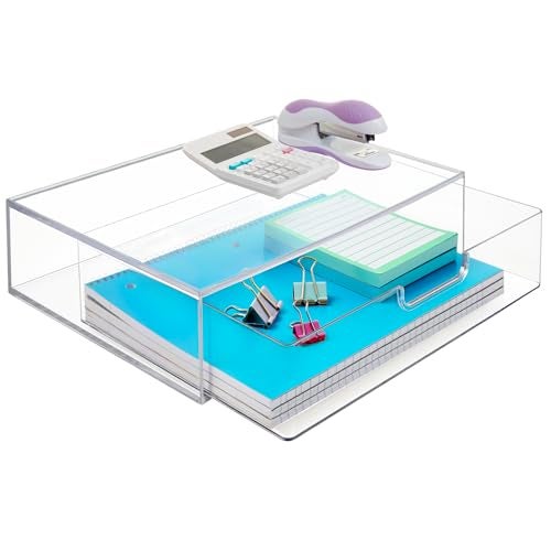 STORi STAX Plastic Stackable Organizer Drawer in Clear | 12.5-inches Wide | Organize Office Desk Accessories and Sort Letter-Size Paper | Made in USA - Image 1