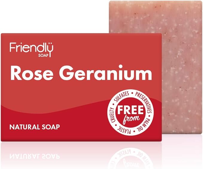 Friendly Soap Heavenly Scent Rose Geranium 95g PlantBased CrueltyFree Made By Hand No Preservatives or Sulphates Sustainable - Image 1