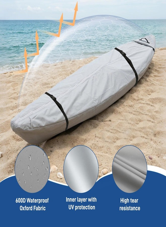 MONST 600D Marine Grade Kayak Canoe Cover, Waterproof UV Tear Fade Resistant with Waterproof Zipper, Heavy Duty Storage Cover Fits 11-13ft Kayak, Indoor Outdoor Use, Gray - Image 4