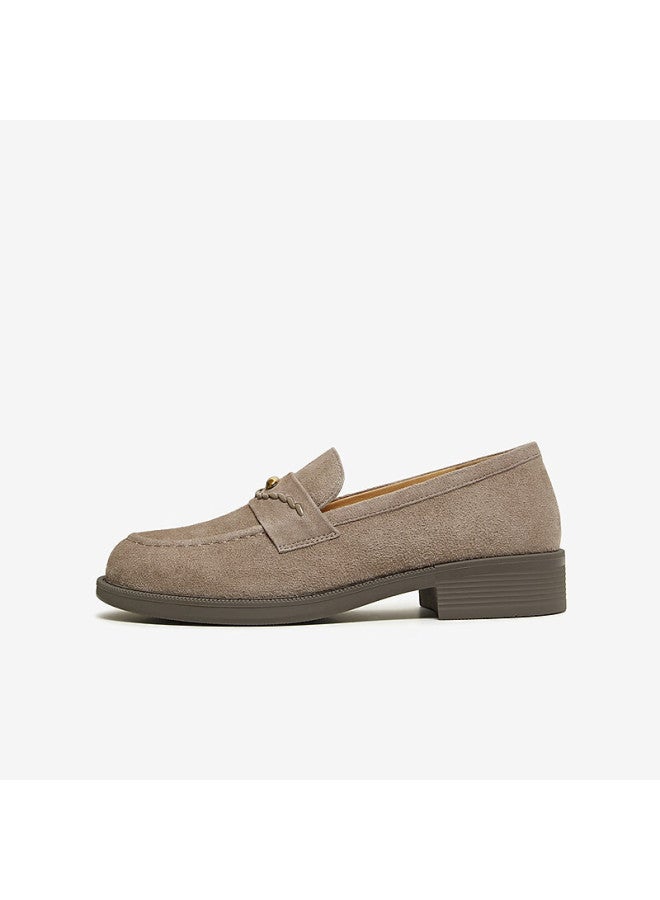 Basto 26 Spring Loafers Simple Retro Commuter Chunky Heel Women's Single Shoes O2839aa6 Gray Size 38 - Image 1