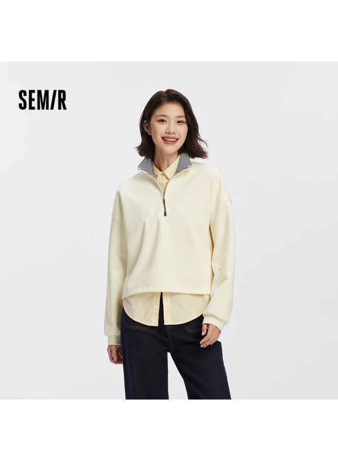 Semir Forest Soft Cotton Oversize Plaid Stand Collar Sweatshirt For Women  Autumn Drawstring 101525116004 - Image 1