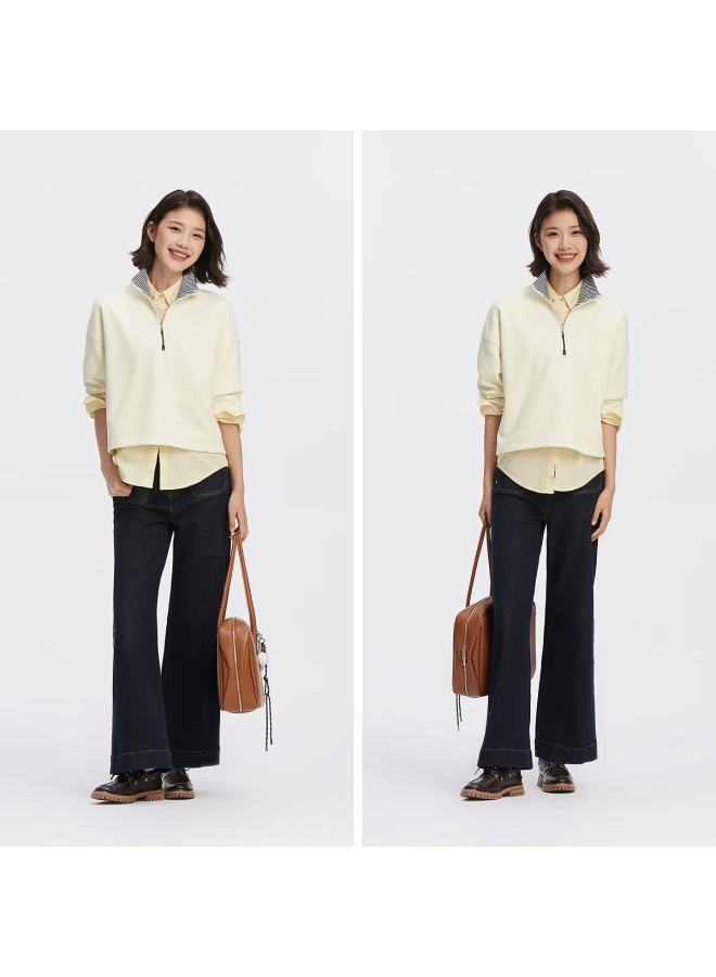 Semir Forest Soft Cotton Oversize Plaid Stand Collar Sweatshirt For Women  Autumn Drawstring 101525116004 - Image 2