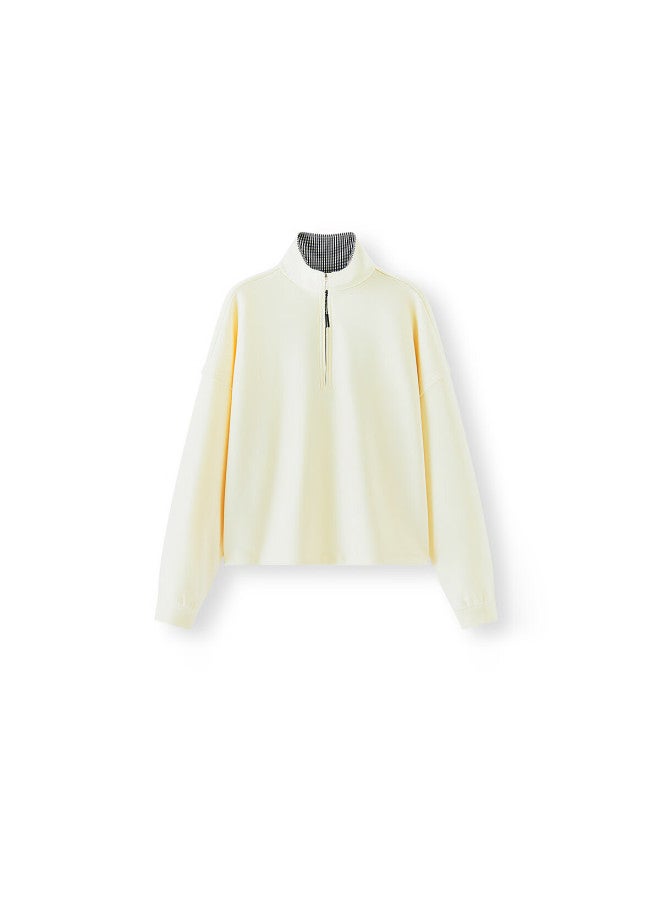 Semir Forest Soft Cotton Oversize Plaid Stand Collar Sweatshirt For Women  Autumn Drawstring 101525116004 - Image 3