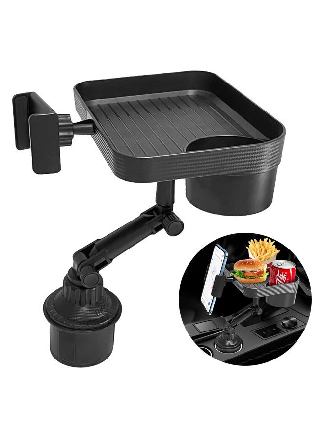 Car Cup Holder Tray, Adjustable Food Table Tray for Car with 360° Rotatable Phone Holder, Extra Beverage, Cup Holder, Stability Road Trip & Car Travel Essentials - Image 1
