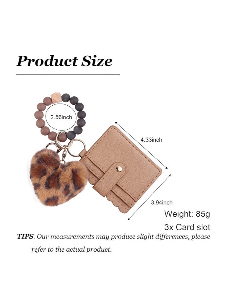 SENDEFN Boho Beaded Wallet Keychain for Women- Y2K Furry Heart Keychain, Wallet,Purse,Card Holder,Gifts for Women （Leopard Print-Khaki） - Image 5