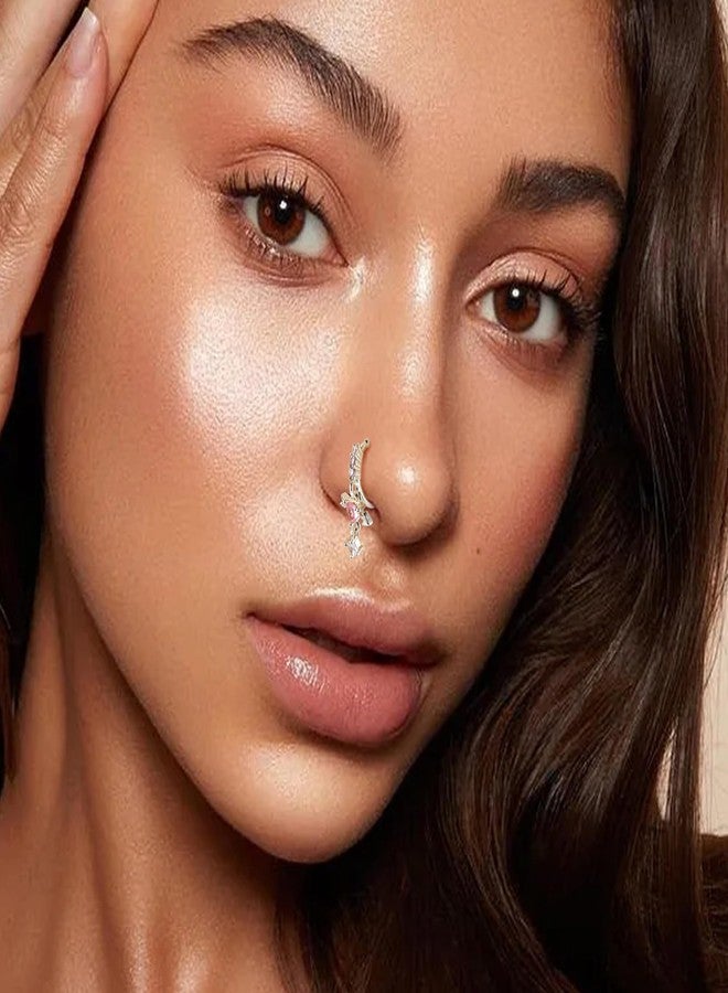 Florideco Nose Cuff Fake Nose Ring Hoop Clip on Nose Ring CZ Dangle Fake Nose Ring Cartilage Tragus Ring Nose Cuff Non Piercing for Women Men, Metal, cubic-zirconia - Image 2