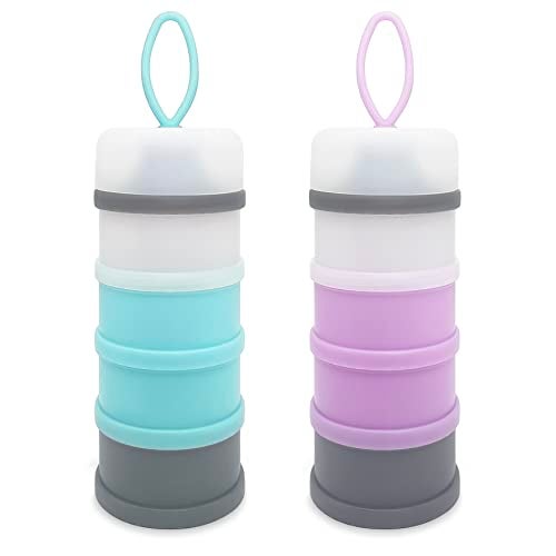 LADISO Baby Formula Dispenser Portable Milk Powder Dispenser Container Baby Feeding Travel Storage Container NonSpill Stackable Baby Snack Storage Container BPA Free 4 Compartments 2 Packs