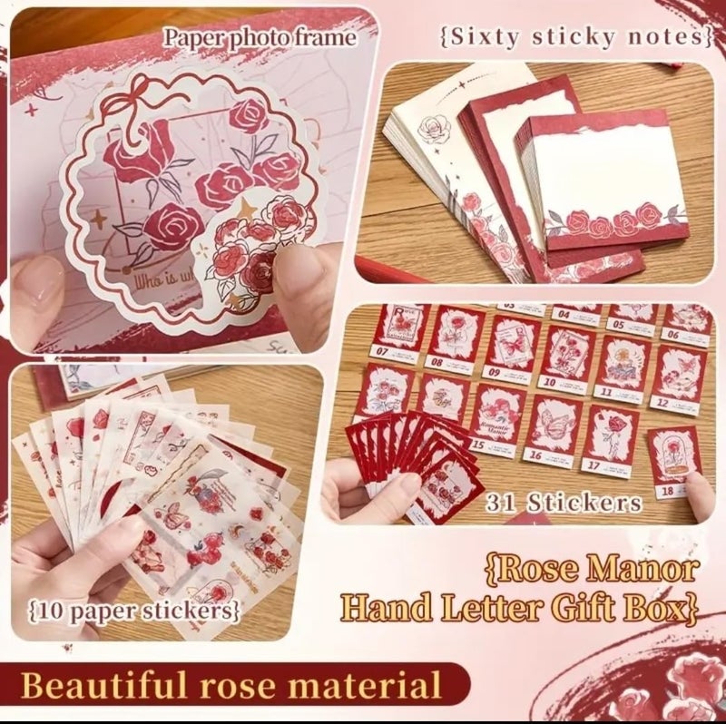 Invite Enterprise 346PCS Vintage Scrapbook Kit Aesthetic Junk Journal Set with Stickers, Washi Tape & A6 Notebook with Decorative Paper Stationery (Romantic Manor Love-Red) - Image 2