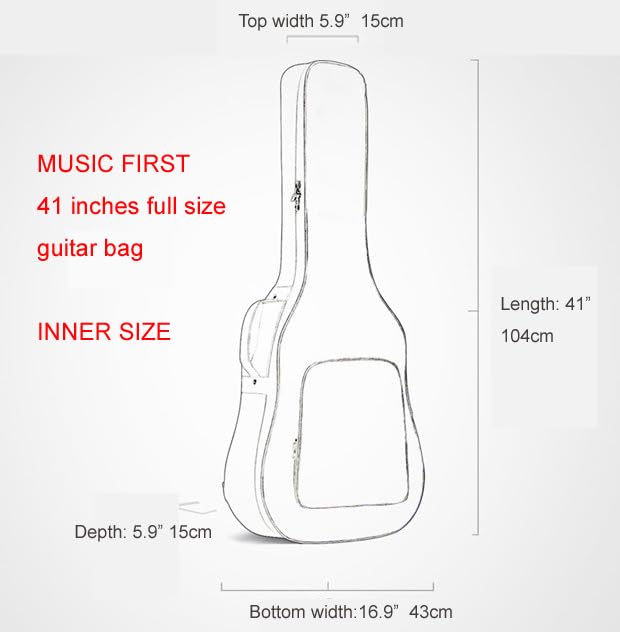 MUSIC FIRST تصميم أصلي حقيبة جيتار على الطراز الريفي مبطنة بسماكة 0.9" (23مم) ، حقيبة جيتار ، حقيبة جيتار ناعمة. (مناسبة لجيتار بحجم 40~41 بوصة، يرجى قياس جيتارك قبل الشراء!) - Image 2