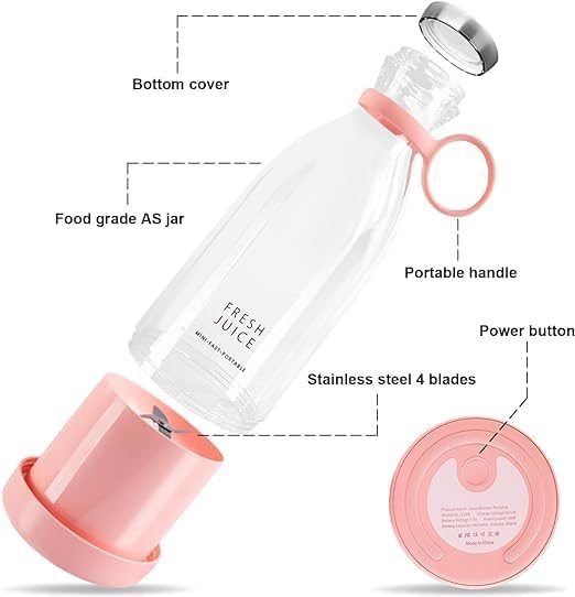 HBD Rechargeable Portable Electric Mini USB Juicer Bottle Blender for Making Juice Travel Juicer Mixer for All Fruits Hand Juicer Machine Multicolor 1 Pc - Image 2