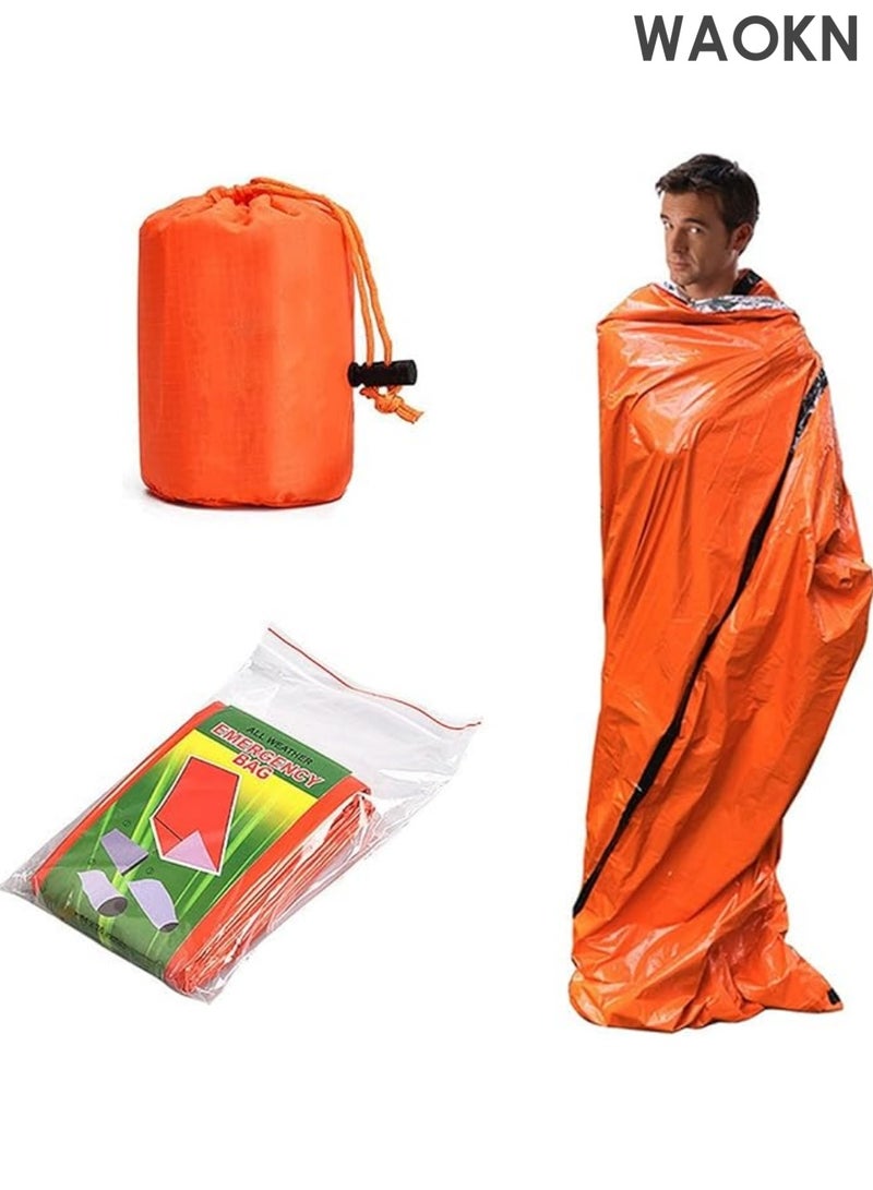 WAOKN Emergency Survival Sleeping Bag, Thermal Bivy Sack Blanket, Waterproof Lightweight, Mylar Portable Nylon Sack for Camping Hiking Outdoor Adventure Activities（Orange） - Image 2