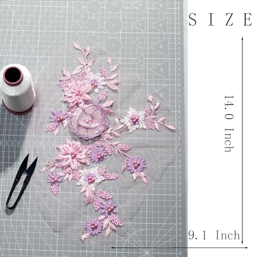 Silvora 3D Embroidered Flower Fabric Beaded Pearl Lace Applique, Handmade Sewing Tool for DIY Wedding Bridal Dress Floral Costume Patch Decor(Purple) - Image 4