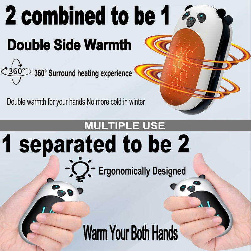 BOANKODU Hand Warmers Rechargeable 2 Pack,6000mAh Cute Panda Shaped Electric Hand Warmer,20Hrs Long Heating Reusable Hand Warmer,Portable Pocket USB Heater for Christmas,Outdoor,Hunting(Black/White) - Image 2