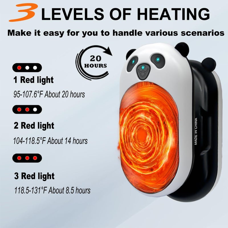 BOANKODU Hand Warmers Rechargeable 2 Pack,6000mAh Cute Panda Shaped Electric Hand Warmer,20Hrs Long Heating Reusable Hand Warmer,Portable Pocket USB Heater for Christmas,Outdoor,Hunting(Black/White) - Image 3