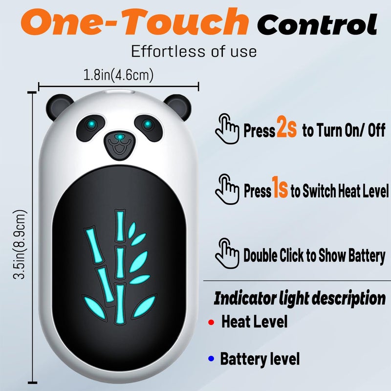 BOANKODU Hand Warmers Rechargeable 2 Pack,6000mAh Cute Panda Shaped Electric Hand Warmer,20Hrs Long Heating Reusable Hand Warmer,Portable Pocket USB Heater for Christmas,Outdoor,Hunting(Black/White) - Image 5