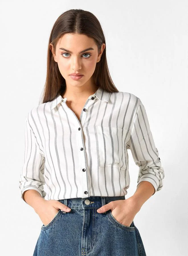 Lee Cooper Relaxed Fit Striped Shirt with Long Sleeves