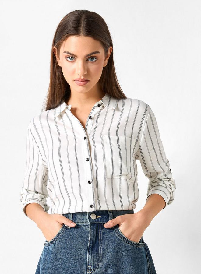 لي كوبر قميص مخطط بقصة مريحة بأكمام طويلة - Image 1