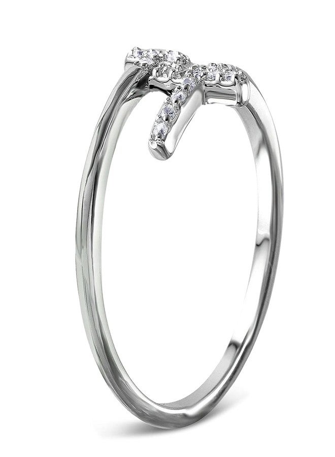 Savlano 18K White Gold Plated Round Cut Cubic Zirconia Double Sideways Cross Band Ring Women Religious Ring (8) - Image 2