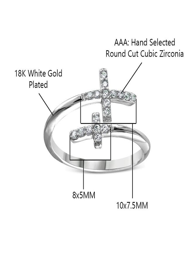 Savlano 18K White Gold Plated Round Cut Cubic Zirconia Double Sideways Cross Band Ring Women Religious Ring (8) - Image 3