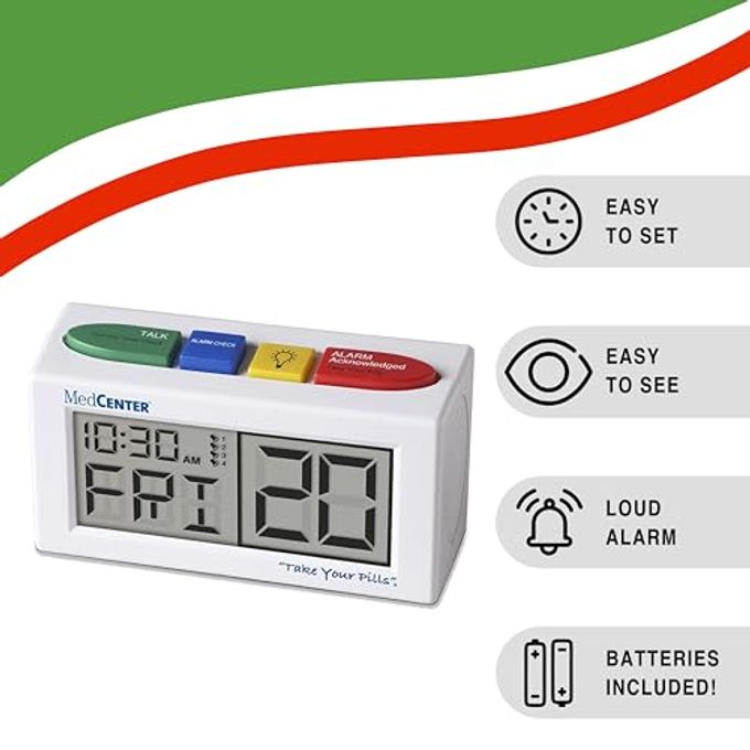 MEDCENTER Talking Alarm Clock, Medication Pill Reminder Clock, Talking Alarm Clock for Dementia, Hearing, Visually impaired Seniors-Digital Clock Ex Large White Gift for Mom, Dad, Elderly, Seniors - Image 3