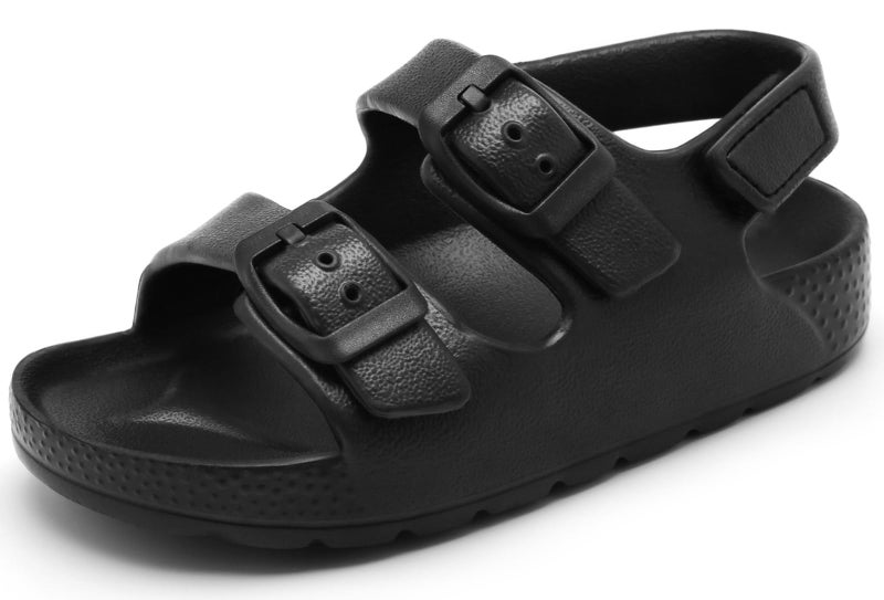 INMINPIN Toddler Boys Girls Buckle Sandals Comfort Open Toe Sandal with Adjustable Back Strap, Black, 11 Toddler - Image 1
