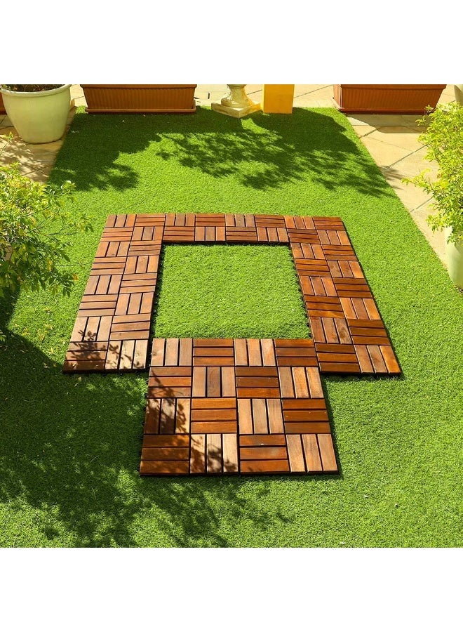 LINGWEI Pack of 10 Wooden Floor Decking Tiles 31x3x31cm Solid Acacia Wood Interlocking Patio, Balcony & Garden Flooring - Image 2