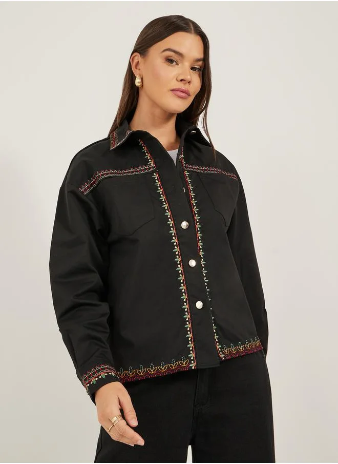 Styli REGULAR LENGTH REGULAR FIT EMBROIDERED TWILL JACKET 60 CM