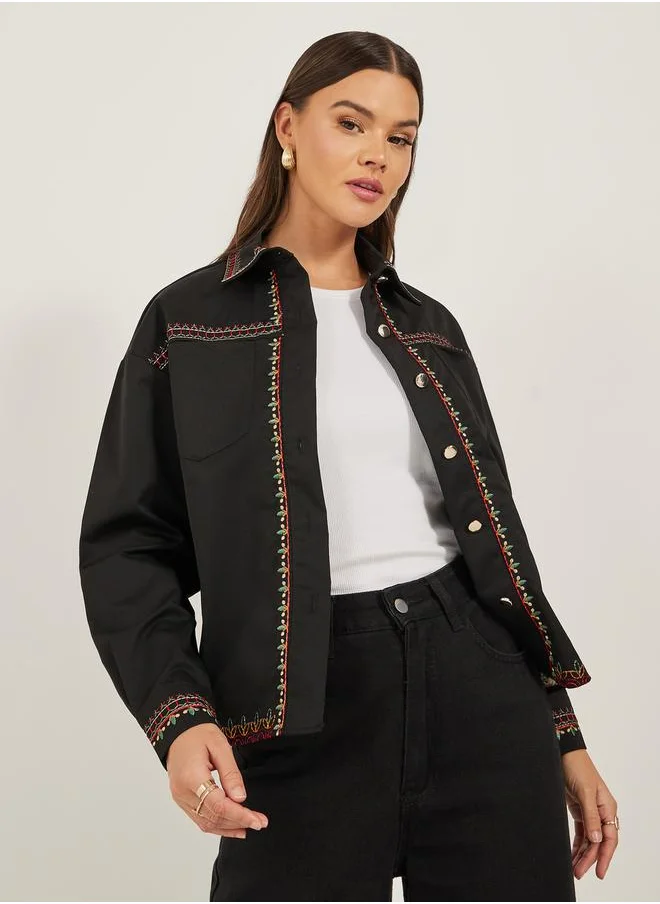 Styli REGULAR LENGTH REGULAR FIT EMBROIDERED TWILL JACKET 60 CM